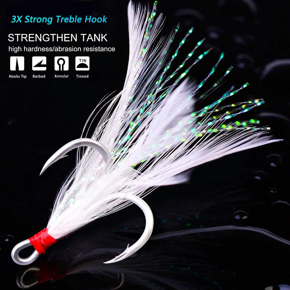 Description Picture 4 of itemFeather Treble Hooks 2#-10# 10PCS Fish Hook Angle Barbed Sharp High Carbon Steel Nickel Antirust Lure Fishing Tackle Fishhook