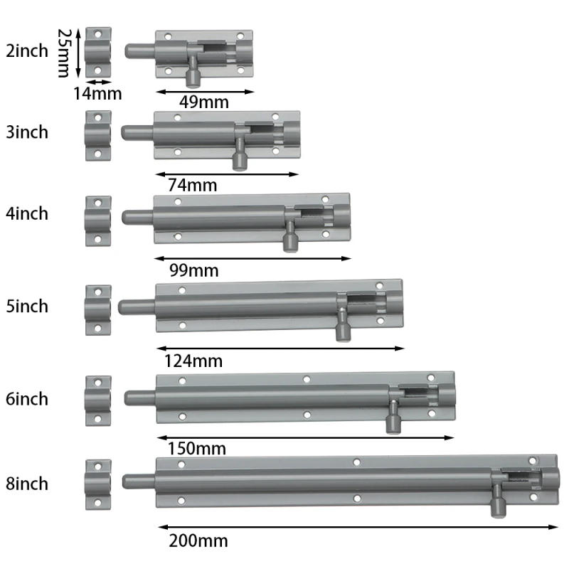Description Picture 2 of item2-8Inch Aluminum Alloy Window Catch Lock Black Silver Security Hinge Lock Wardrobe Door Lock Buckle Bolt Furniture Fittings