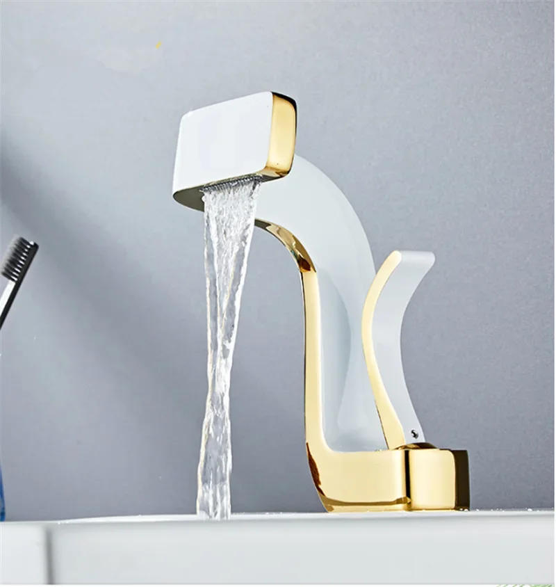 Description Picture 6 of itemBathroom Faucet Brass Gold White  Basin  Cold And Hot Water Mixer Sink Tap Deck Mounted Black & Gold
