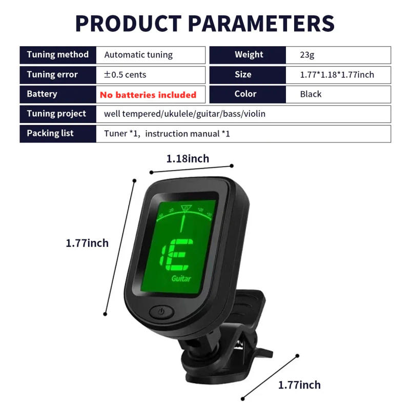 Description Picture 3 of itemGuitar Tuner For All Instruments Clip on Electronic Tuner for Guitar Bass Ukulele Violin Mandolin Banjo