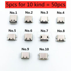 50pcs/bag 10Model Type-C Micro USB Charging Dock Connectors Mix 6Pin-24Pin Use For Mobile Phone And Digital Product Repair
