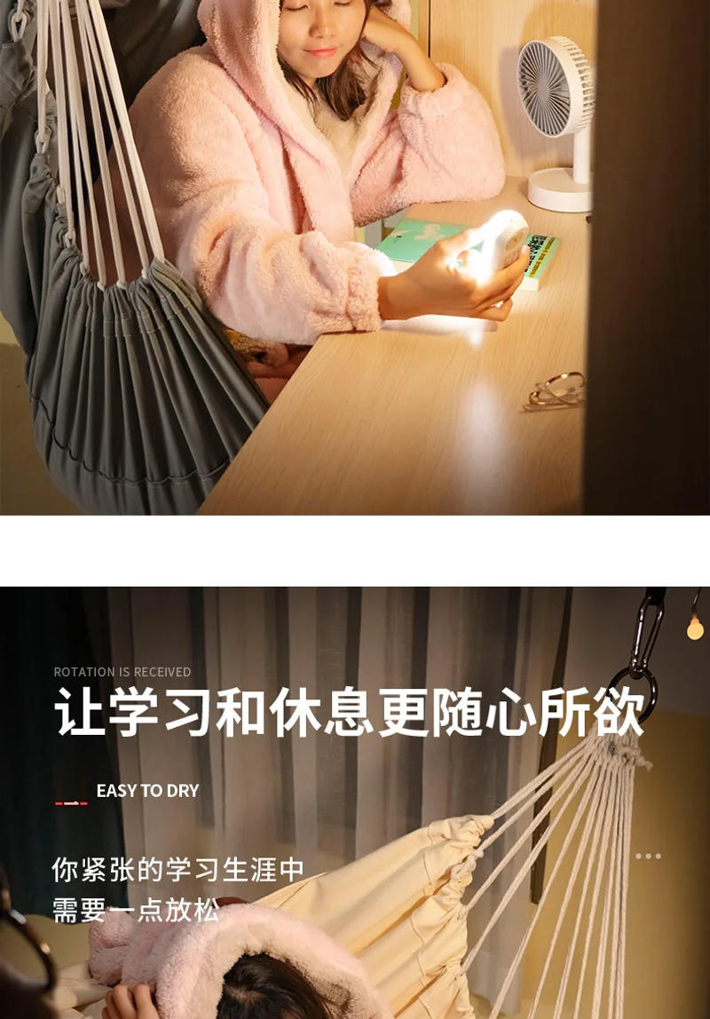 Description Picture 5 of itemBedroom Hanging Hammock Chair Dormitory Lazy Artifact Portable Thickened Camping Hammock Swing Travel Hamaca Colgante Furniture