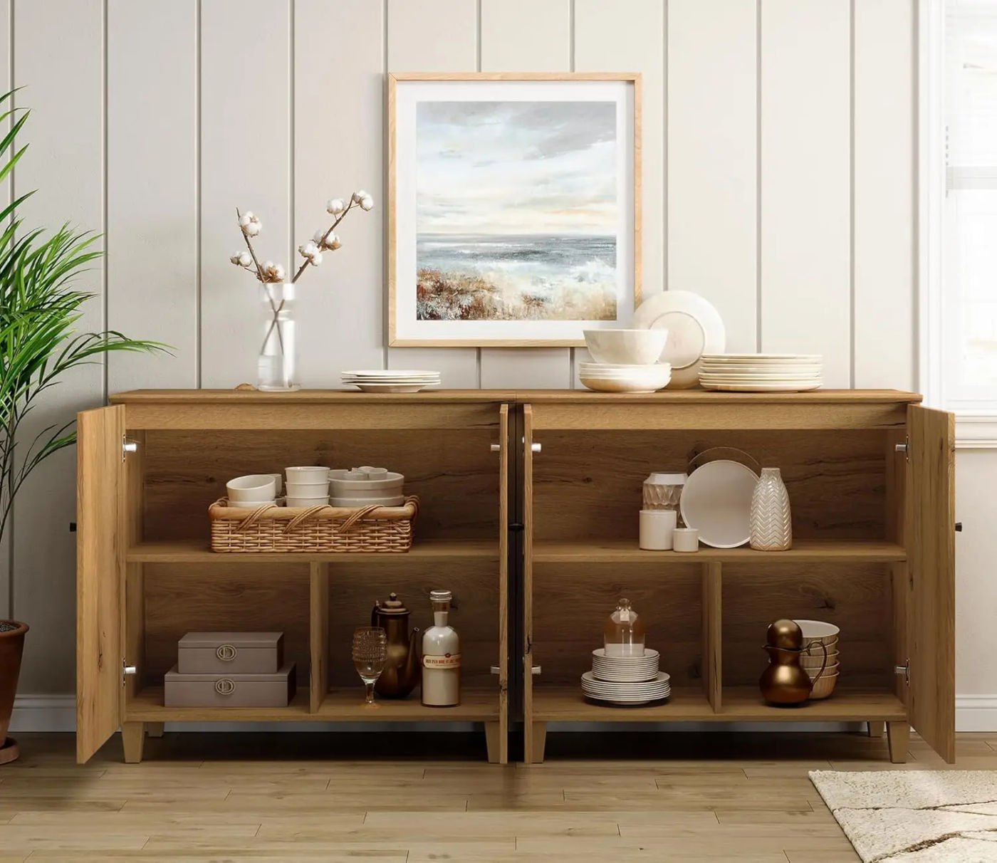 Description Picture 5 of itemSideboards Buffet Cabinets with Doors 4-in-1 Extra Wide Kitchen Wood Buffet Table with 12 Storage Compartments Oak Brown 2 Packs