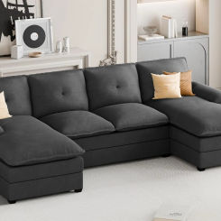 Sectional Couches for Living Room U-Shaped Couch 4 Seat Sofa Set with Double Chaises Modern Fabric Modular Sectional Sofa