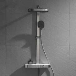 Grey System Set 3 Function Piano Button Bathroom Brass Faucet Digital LED Shower Cold and Hot Water Set