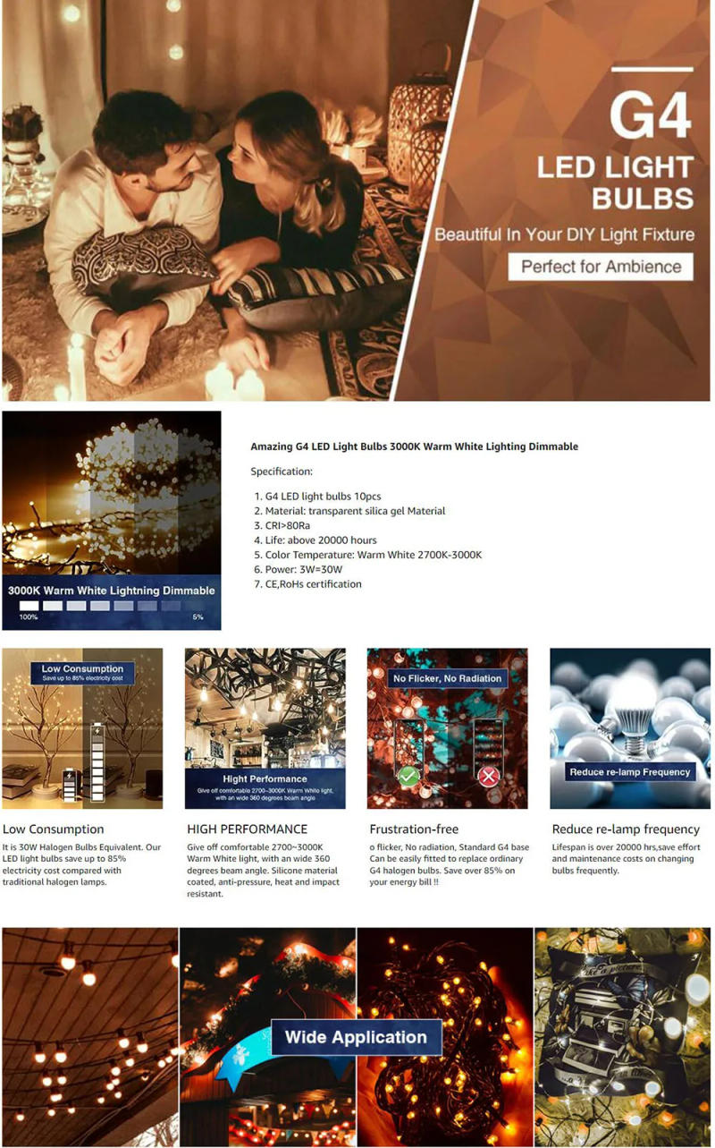Description Picture 2 of item10pcs Mini G4 LED Bulb COB Light AC DC 12V/220V Warm/Cold White 360 Beam Angle Chandelier Spotlight Replace 20/40W Halogen Lamp