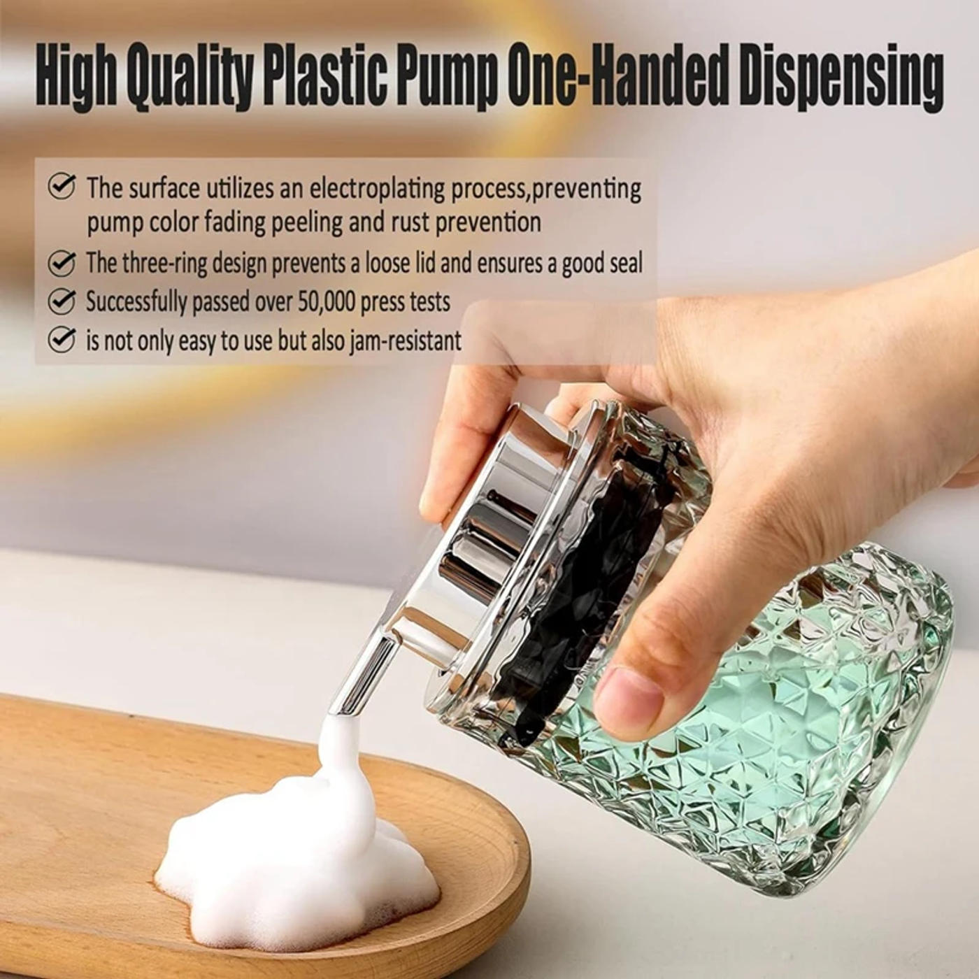 Description Picture 4 of itemFoaming Hand Soap Dispenser, Bathroom Soap Dispenser Or Lotion Dispenser For Kitchen, Refillable Clear Glass Dispenser Durable