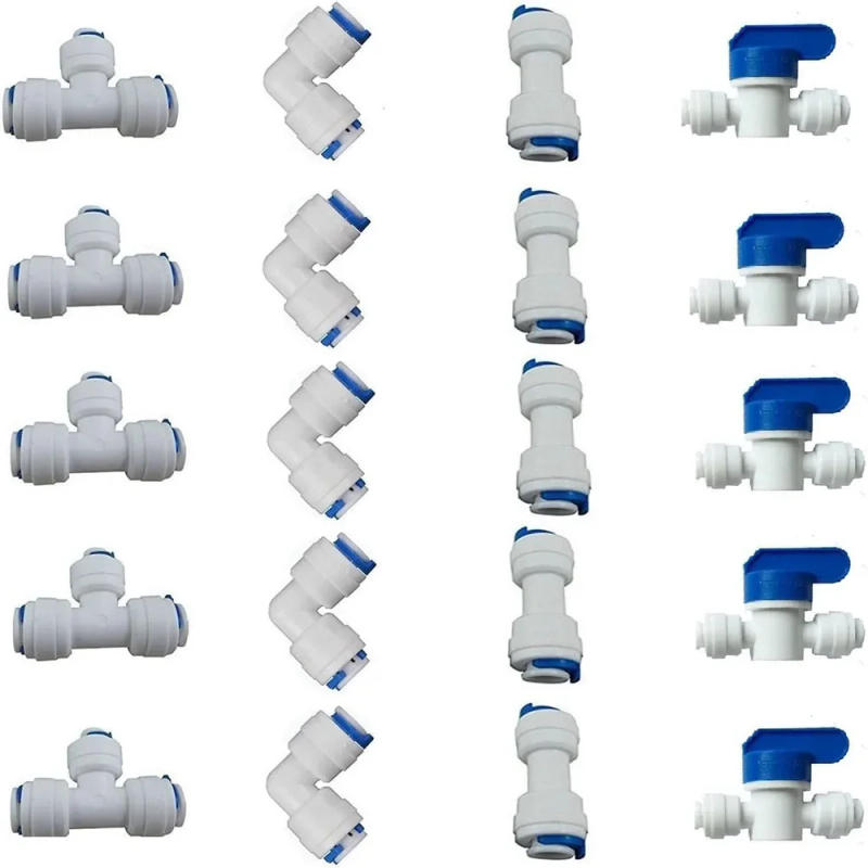 Description Picture 2 of item1/4" OD Quick Connect Push In to Connect for RO Water Reverse Osmosis System Water Tube Fitting Set Of 20 ball valve+T+I+L Type
