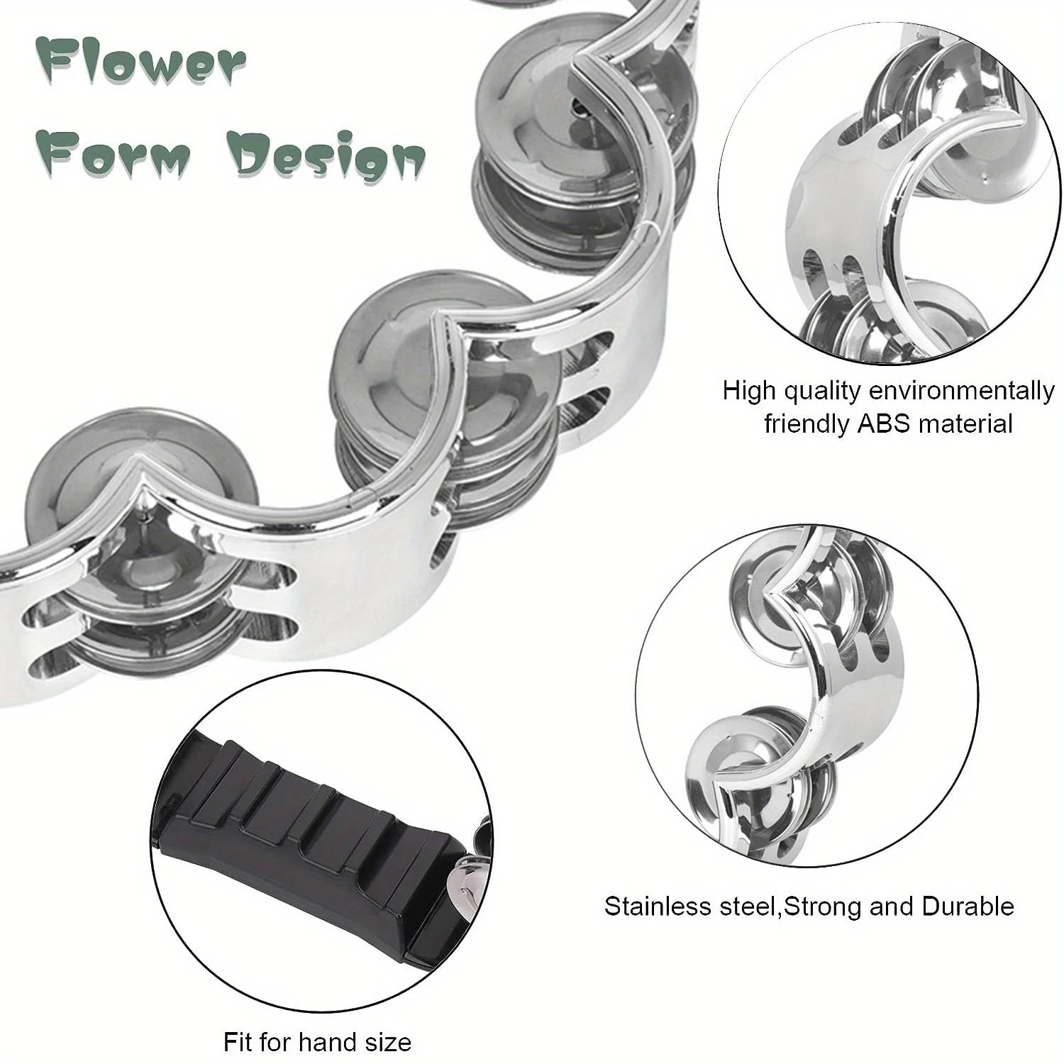 Description Picture 4 of itemAdult Plated Metal ABS Tambourine Music Rhythm Instrument Handheld Percussion Drum Party Church Wedding Performance Concert