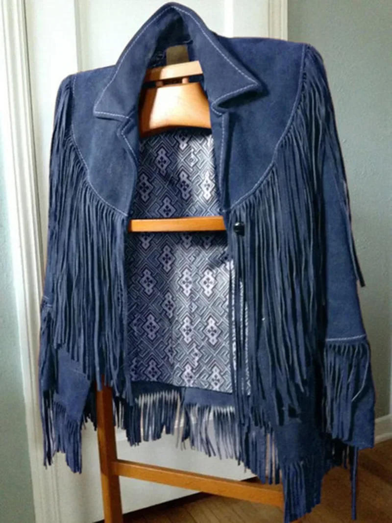 Description Picture 3 of itemLong Sleeve Ethnic Jacket with Suede Fringe Casual Lapel Pocket Leather Jacket Woman Tassel Coat Autumn Street Outwear 2025