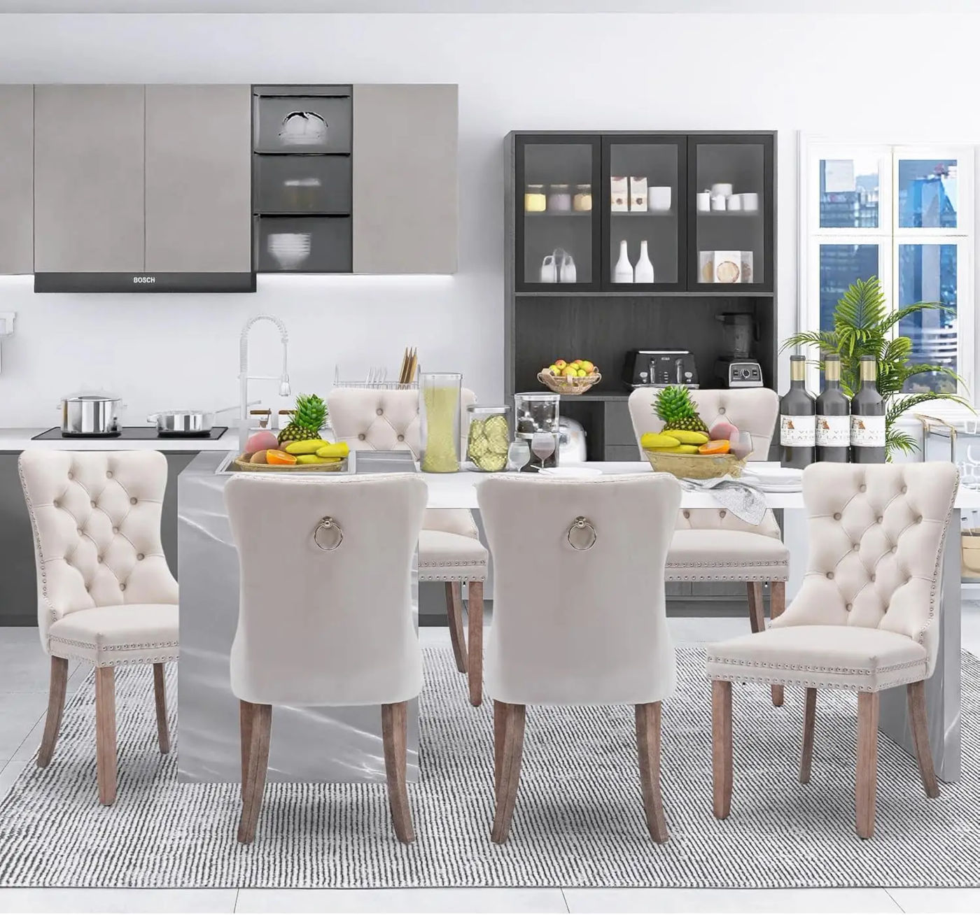 Description Picture 2 of itemVelvet Dining Chairs Set of 6, Tall Back Side Chair, Modern Upholstered High-end Tufted Side Chair with Button Back Ring