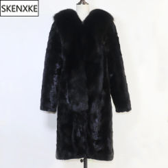Winter Real Mink Fur Coat With Fox Fur Collar For Women Long Style 100% Genuine Mink Fur Jacket Thick Warm Natural Mink Fur Coat