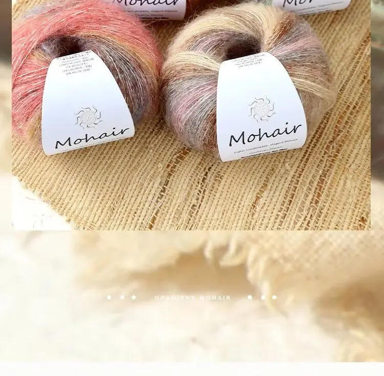 Description Picture 5 of itemGradient Silk Yarn Cloud Segment Dyed Mohair Rainbow Yarn Hand Woven Sweater Scarf Hat DIY Shawl Wiring Yarns Knitting Crochet