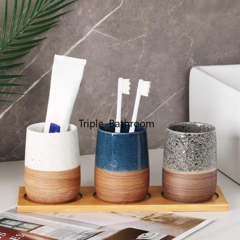 Description Picture 6 of item1pc Ceramic Mouthwash Cup, Ceramic Couple Water Cup, Household Toothbrush Cup, Bathroom Accessories, Homestay Toiletries