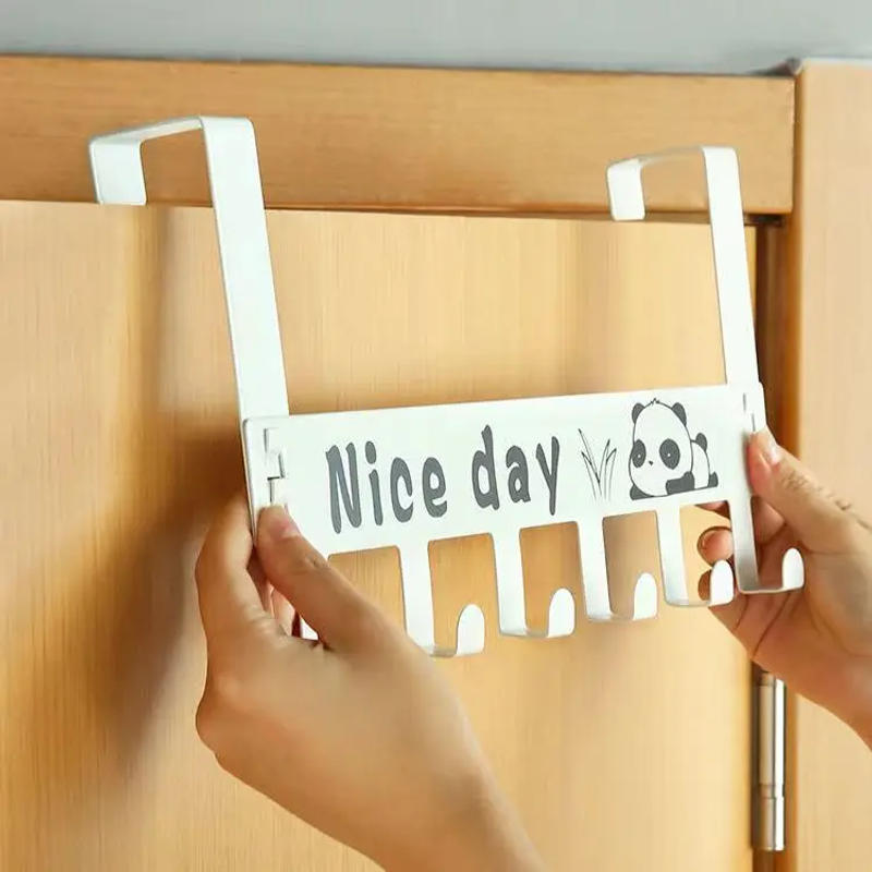 Description Picture 2 of itemOver Door Hook Hanger,Metal Towel Rack Behind Door Organizer with 6 Hook for Bathroom,Black Multi-functional Holder for Coat Bag