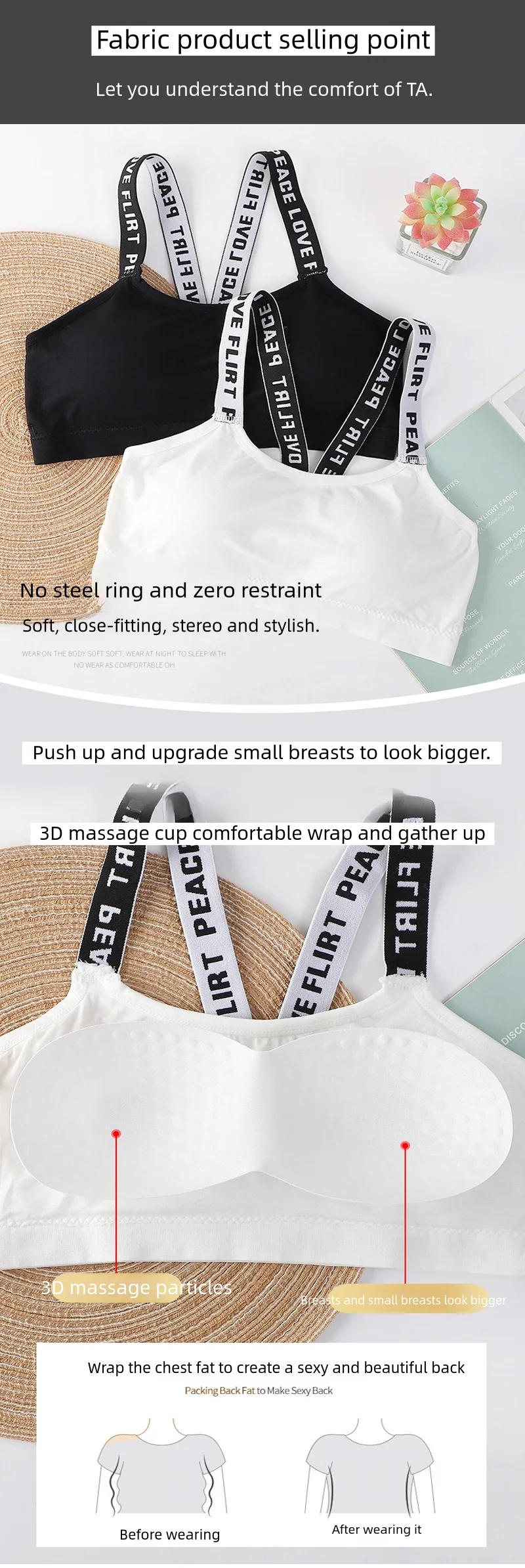 Description Picture 5 of itemLetter strap back underwear women without underwire integrated with chest cushion back heart strap women wrap chest fitness yoga