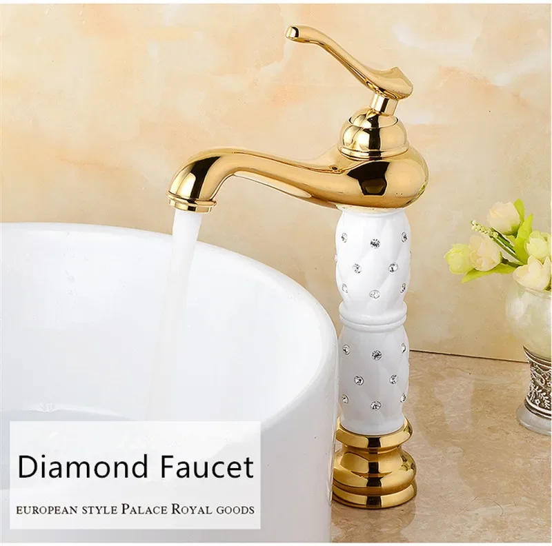 Description Picture 6 of itemBasin Faucet Gold and White Bathroom Brass Sink Mixer Tap Hot and Cold