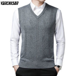 Men Basic Wool Knit Tank Sleeveless Jumpers V Neck Sweater Pullover for Autumn Winter England Style Fashion 00267