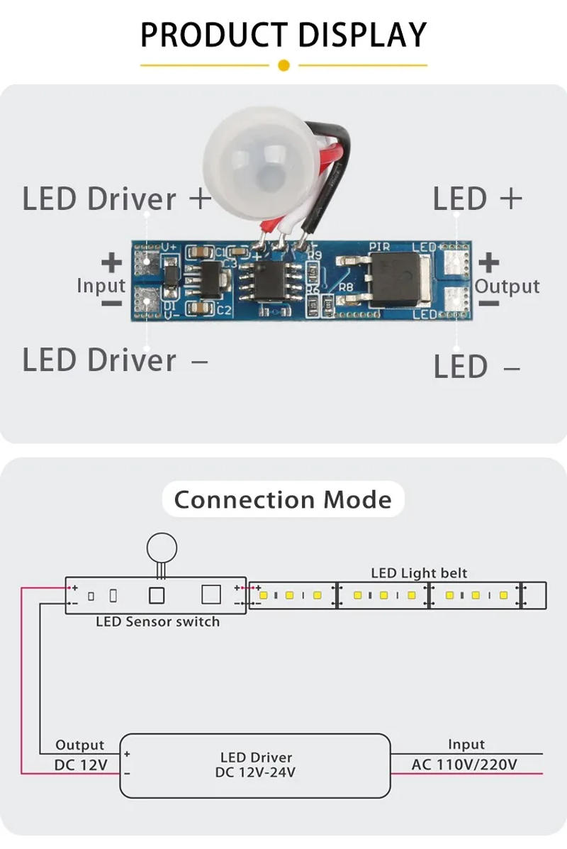 Description Picture 4 of item8A Micro LED Strip Control Sensor PIR Infrared Human Detector For LED Strip Lighting
