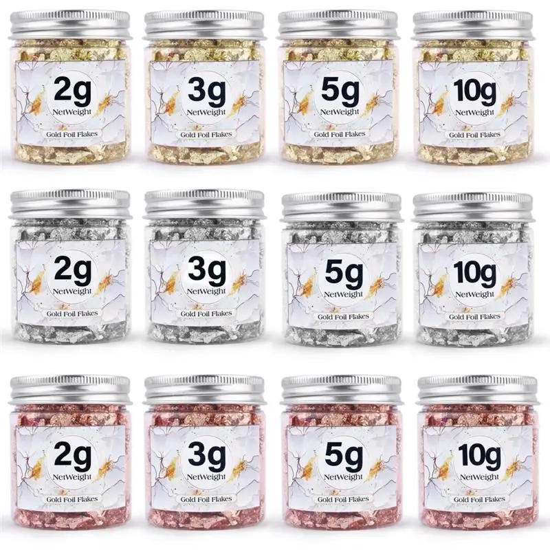 Description Picture 3 of itemImitation Gold Sliver Copper Leaf Flake Sheets Foil Sequins Glitters For DIY Shiny Foil Pape Resin Gilding Nail Art Decor bottle