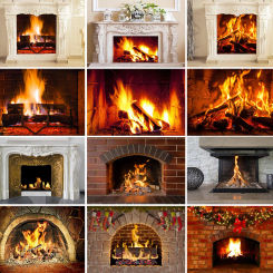 Mehofond Photography Background Brick Wall Fireplace Wood Fire Flame Decor Baby Portrait Christmas Party  Backdrop Photo Studio