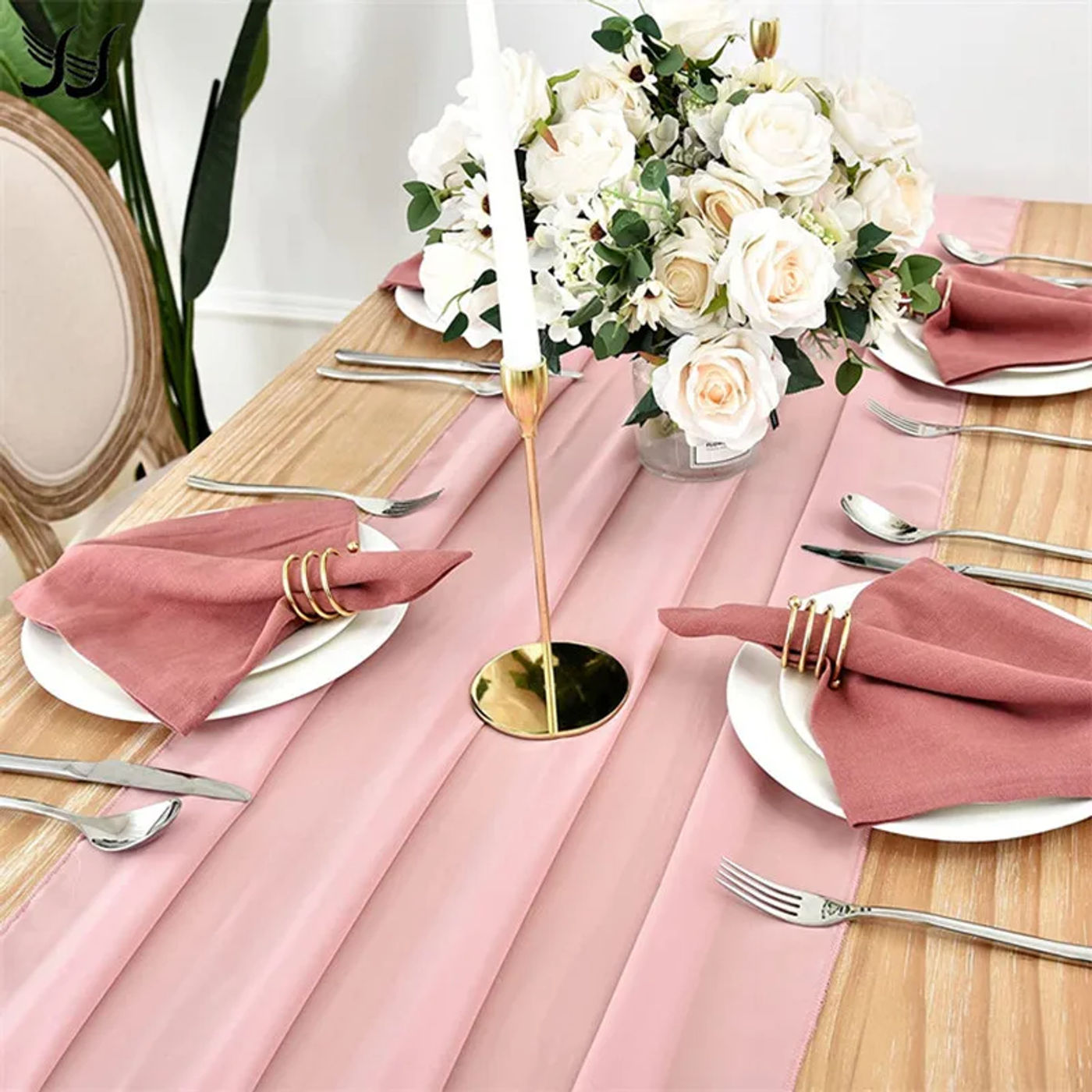 Description Picture 4 of itemChiffon Table Runner 30*300cm Romantic Boho Table Runner for Wedding Birthday Party Bridal Valentine's Day Table Decoration