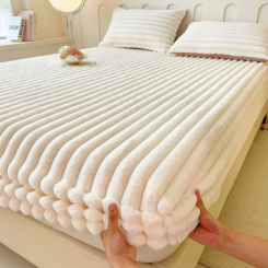 Winter Thick Warm Fitted Sheet Imitation Rabbit Velvet Luxury Bed Linens Single Double Bedspread Elastic Non-slip Mattress Cover