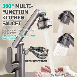 Mechanical Arm Universal Faucet with 2x60cm Hose Bathroom Sink Cold and Hot Water Tap 2 Modes 1080° Swivel Kitchen Sink Faucets