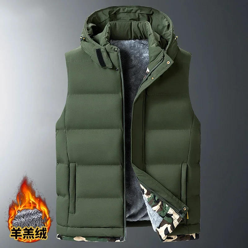 Description Picture 6 of itemMens Sleeveless Vests Lamb Wool Jackets Oversize Winter New Armygreen Vests Men Patchwork Camouflage Coats Hooded Waistcoat