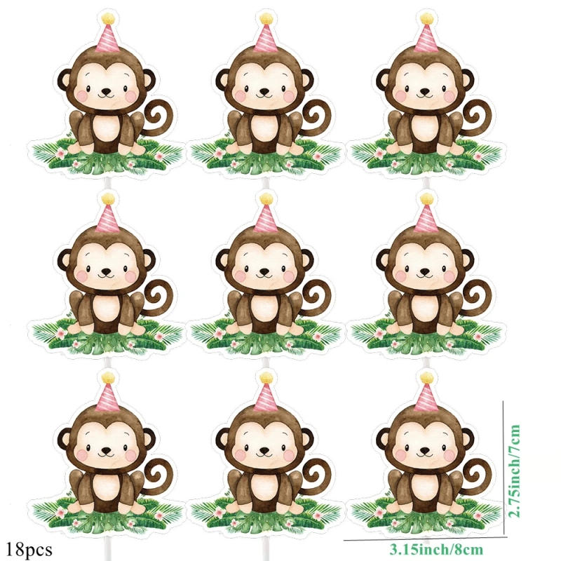 Description Picture 6 of item18pcs Carton Animal Cupcake Topper Pink Paper Toppers for Girl's Jungle Safari Birthday Party Cake Decoration DIY Cake Supplies