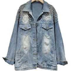 DEAT Women's Denim Coat Washed Black Blue Diamonds Decoration Single Breasted Loose Jackets 2025 Summer New Fashion 29L8014