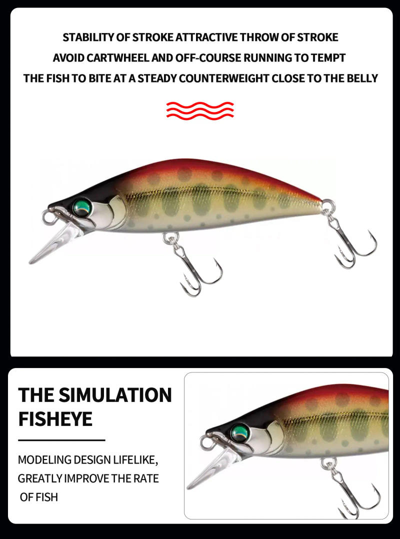 Description Picture 4 of itemmini Sinking Minnow Wobblers Fishing Lures 5cm 5.2g Trout Artificial plastic Hard Bait Jerkbait Crankbait Bass Fishing Tackle