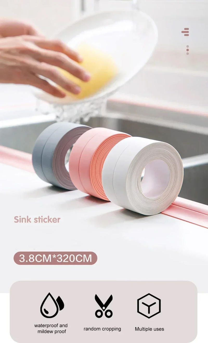 Description Picture 2 of itemSelf-adhesive Adhesive Waterproof Sticker PVC Sealing Strip Seam Sealer Kitchen Gap Bathroom Corner Wall Sealing Strip