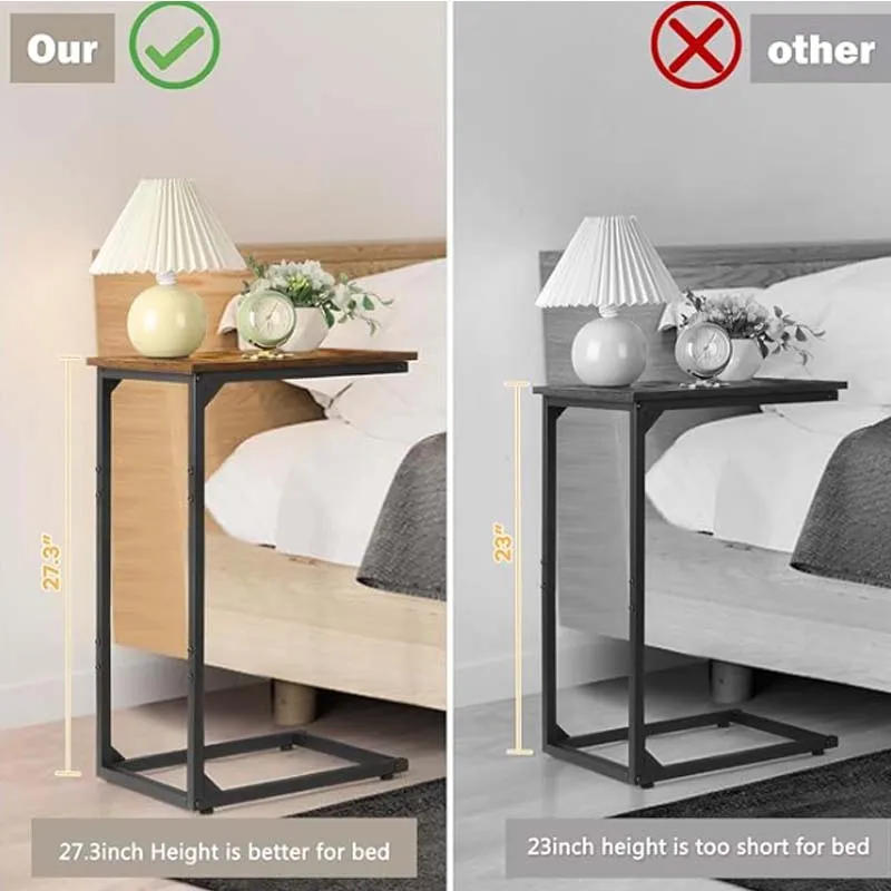 Description Picture 4 of itemC Shaped End Table Set of 2, Tall Side Table for Couch, Sofa Table with Metal Frame for Living Room, Couch Tables