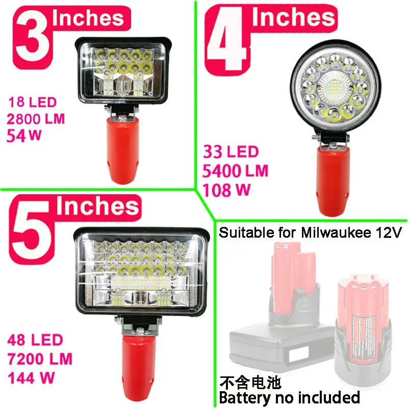 Description Picture 2 of itemN12 Car LED Work Lights Flashlight Electric Torch Spotlight Desk Lamp For Milwaukee  12V Li-ion Battery High Low Ceam Control