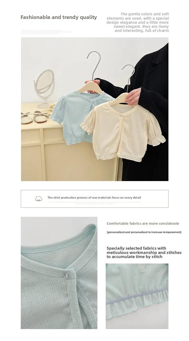 Description Picture 2 of itemBaby Short Sleeved Jacket Anti Roll Jacket Summer Thin Design Girl Bubble Sleeve Small Cardigan Mid Sleeved Air-conditioned Suit