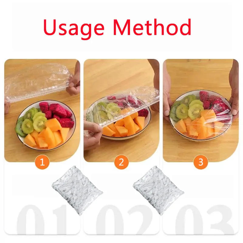 Description Picture 5 of itemDisposable Food Cover Plastic Wrap Fruit Food Cover Bags Elastic Plastic Wrap Cover Food Grade Storage Bag Kitchen Organizer