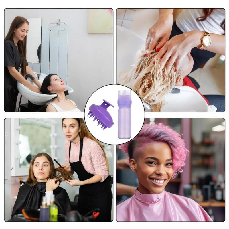 Description Picture 3 of item2 Pack Root Comb Applicator Bottle and Scalp Massager Shampoo Brush Hair Coloring Dye for Home Salon Portable Hair care Tool