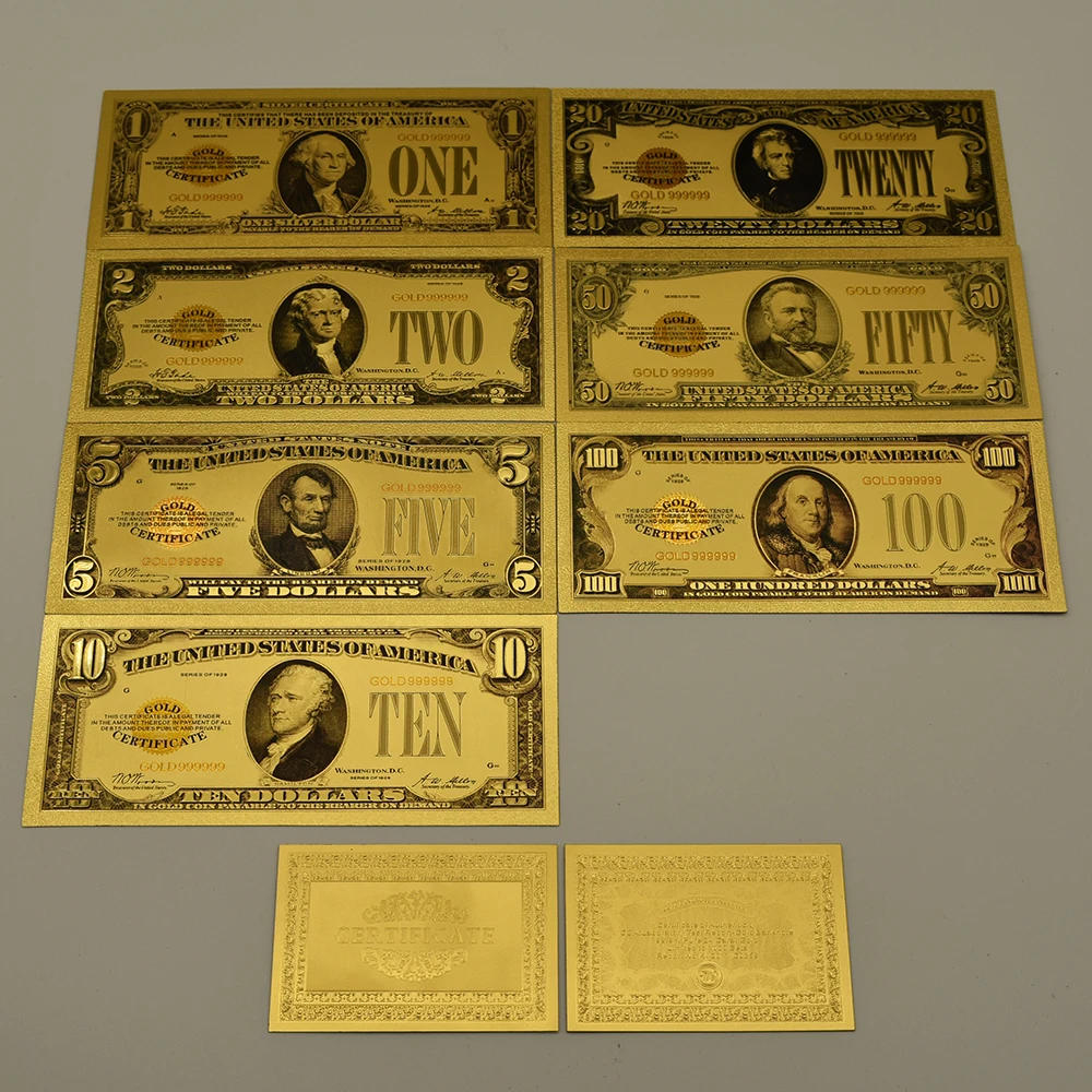 Description Picture 5 of item100 Designs US Gold Plated Banknotes Coleccion Notes Art Collection Home Decoration American Currency History Souvenir Best Gift