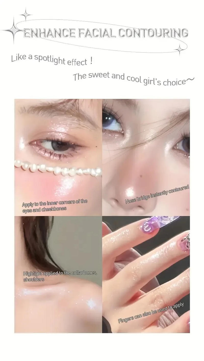 Description Picture 5 of item4-Color Diamond Highlighter Powder Palette Waterproof High Gloss Glitter Body Highlight Eyeshadow Face Contour Illuminator Makeu