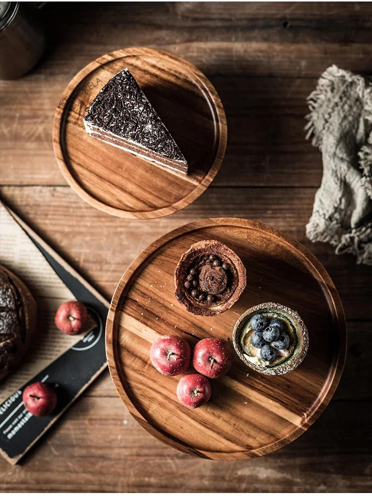 Description Picture 4 of itemCreative High-Foot Cake Plate Acacia Wood  Decoration Tea Plate Dessert Table Display Stand Afternoon Tea Fruit  Snack Tray