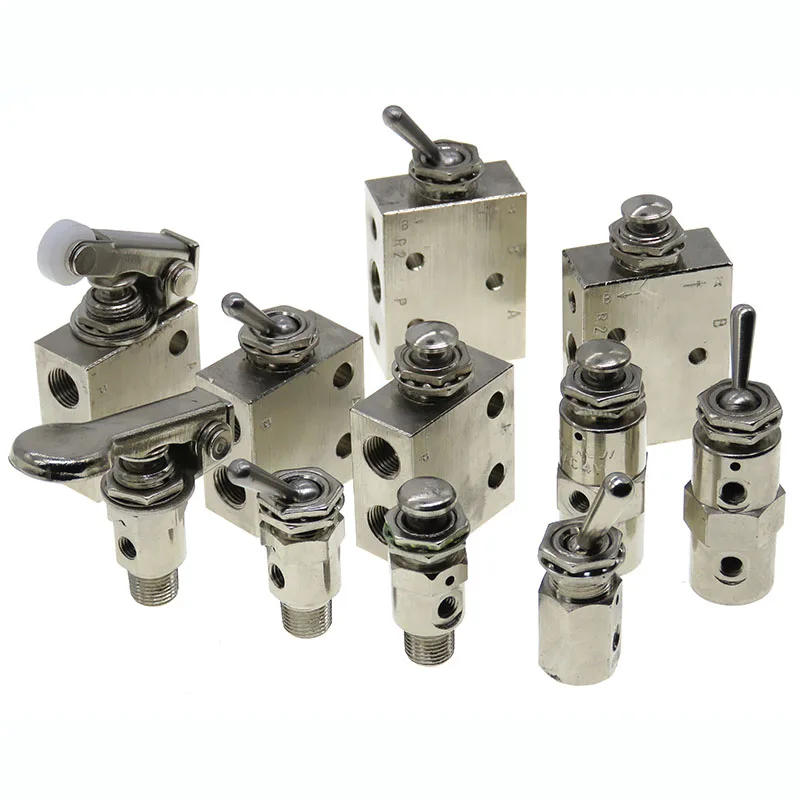 Description Picture 4 of itemTAC2-41V 1/8" 2 Position 5Way Self-locking Toggle Lever Mechanical Valve Pneumatic valve switch w Fittings Muffler