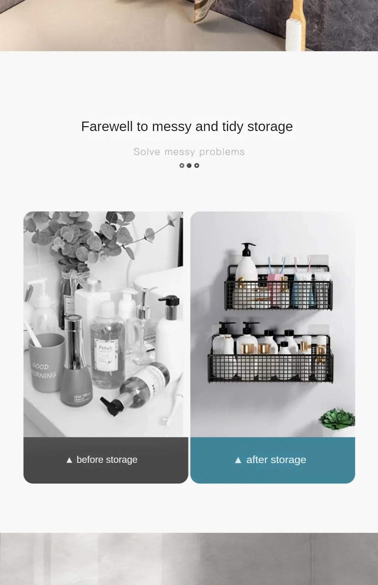 Description Picture 4 of item1PC Bathroom Organiser Multifunctional Toiletries Organiser No-Punch Bathroom Shelf Bathroom Kitchen Wall Mount Storage Rack