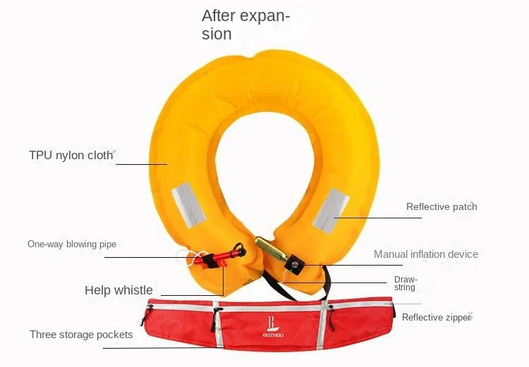 Description Picture 3 of itemAdult Portable Professional Automatic Inflatable Fishing Life Jacket, High Buoyancy Life Belt Swimming Life Ring