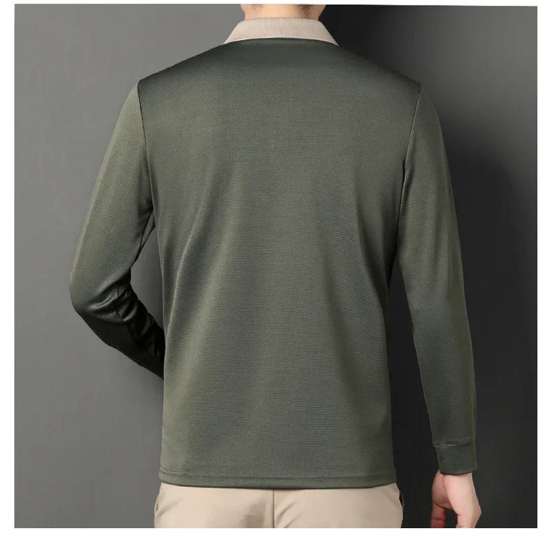 Description Picture 5 of item2024Leisure summer Autumn New Men's Long-sleeved Polo Shirt Business Casual Slim Elastic Top Fashion Scissor Collar Solid Color