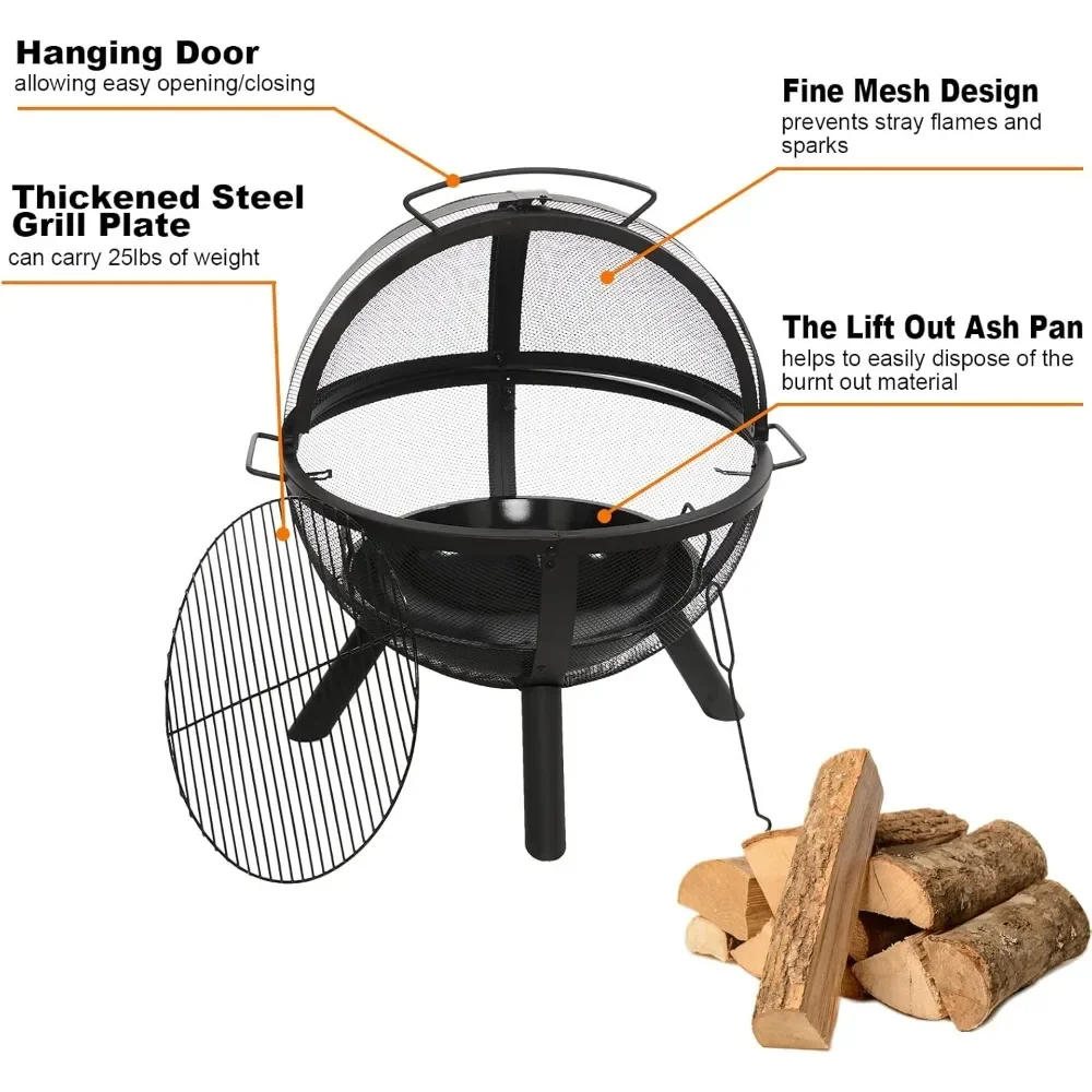 Description Picture 6 of itemBall of Fire Pit 35" Outdoor fire with BBQ Grill Globe Large Round Pit,Patio Fireplace for Camping, Heating, Bonfire and P