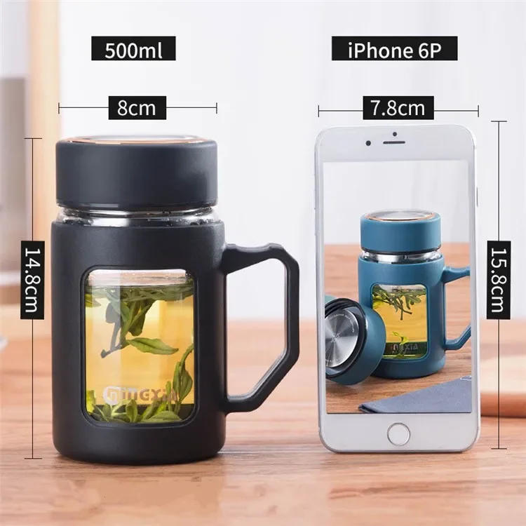 Description Picture 6 of item500ml Glass Tea Cup Large Capacity Glass Heat Resistant Mug with Filter Handle Infuser Water Cup for Office Women Men