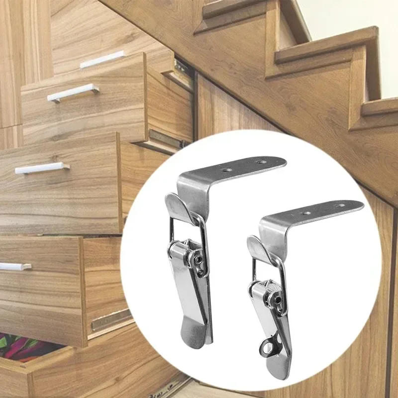 Description Picture 6 of item1/5PCS 90 Degrees Duck-mouth Buckle Hook Stainless Steel Buckle Padlock Wooden Box Cabinet Door Lock Buckle Luggage Latch Clip