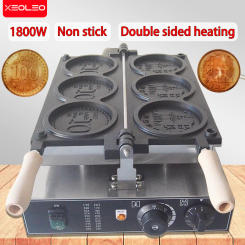 XEOLEO Commerical 3PCS Coin Waffle Maker Korean Gold Coin Bread Waffle Machine 1400W Non-stick Coating Electric/Gas