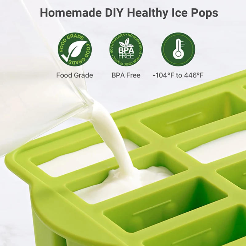 Description Picture 4 of item12 Cavity Silicone Popsicle Molds With 50pcs Popsicle Sticks Summer Diy Popsicle Maker Mold Ice Cream Mold Home Kitchen Supplies